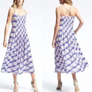 Banana Republic Lavender Plaid A-Line Slip Dress White Midi Preppy Pastel Work 2